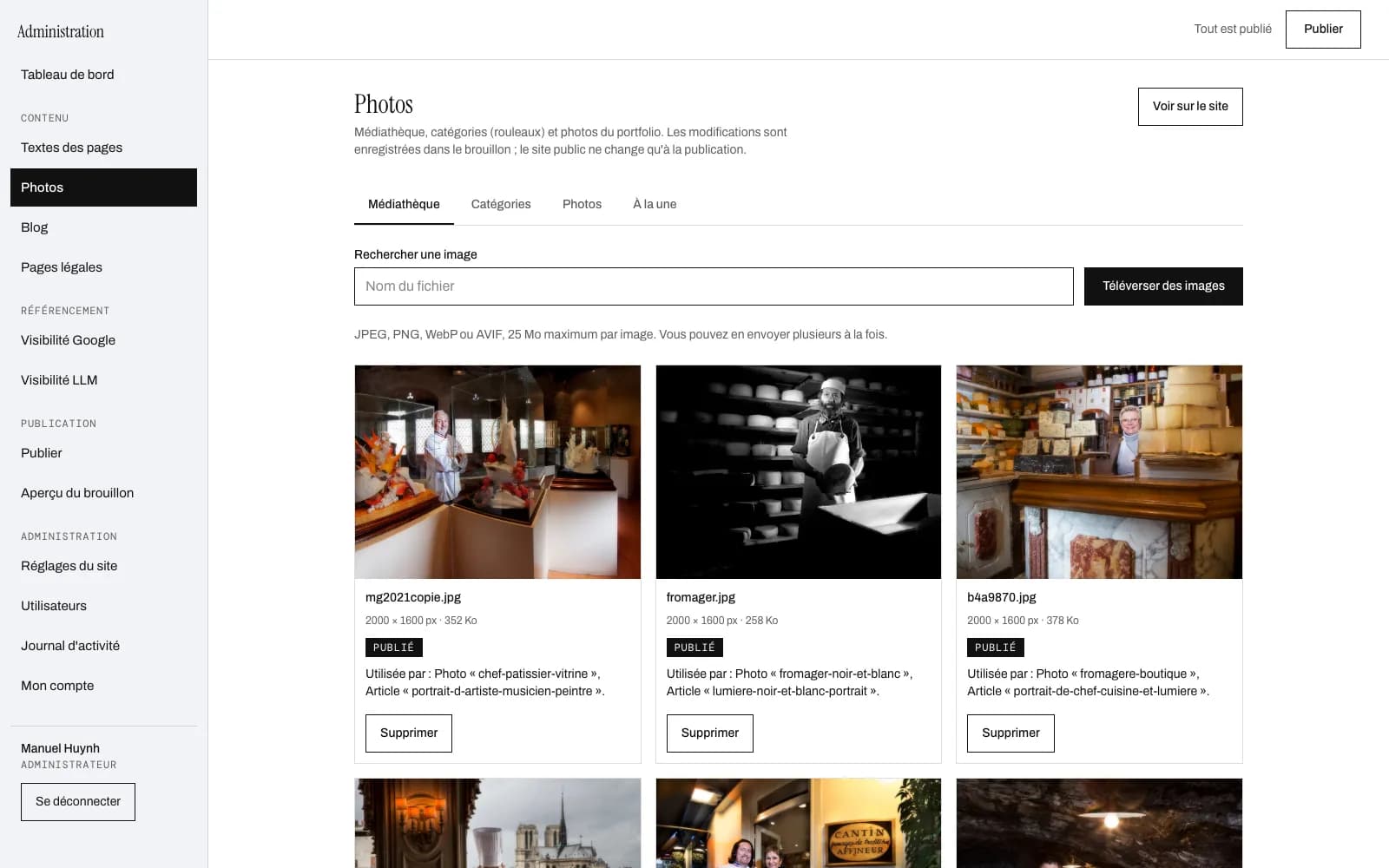 Capture 3 du back-office de Manuel Huynh — Portraits Photo