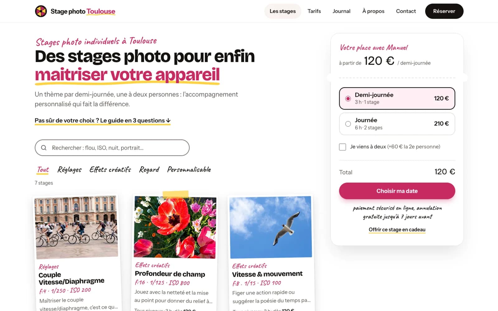 Capture d'écran 1 du site Stage photo Toulouse