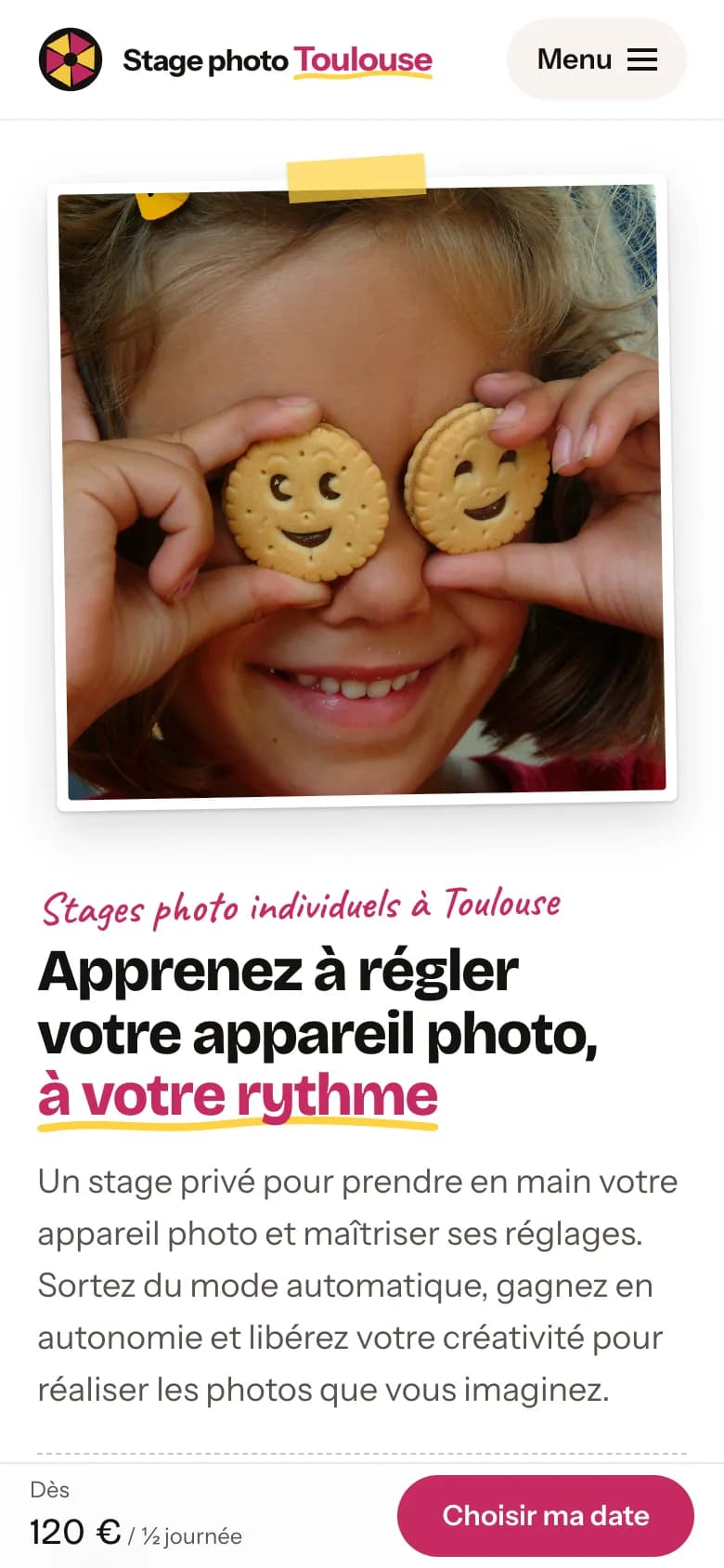 Version mobile 1 du site Stage photo Toulouse
