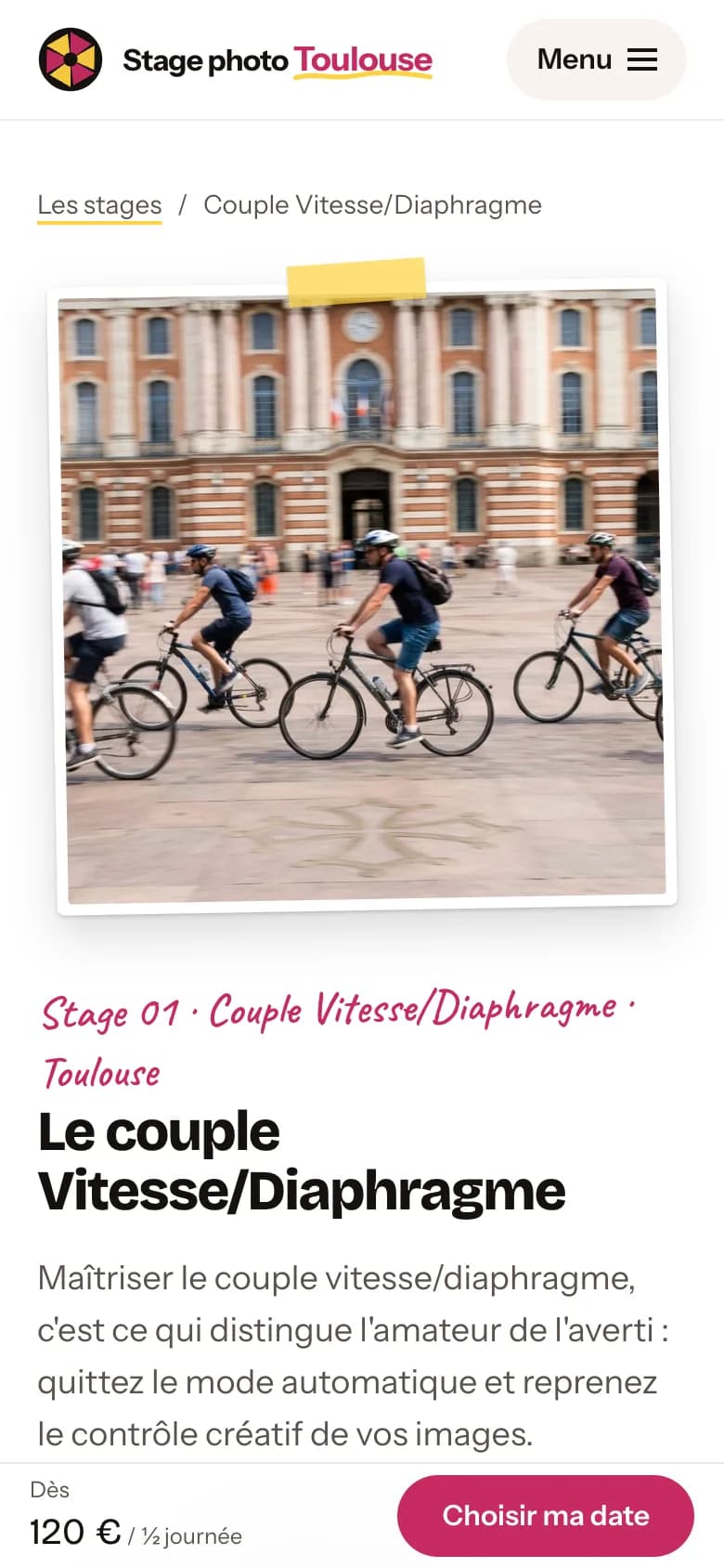 Version mobile 3 du site Stage photo Toulouse